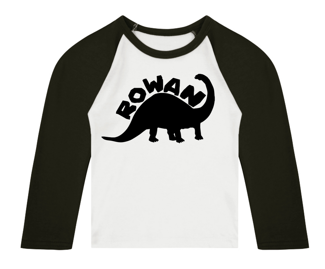 Dinosaur Name 3/4 length sleeve Raglan T-Shirt