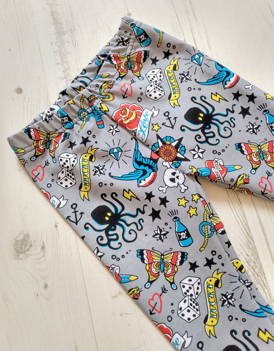 Old School Tattoo Grey Leggings
