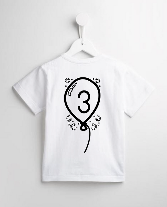1st Birthday Balloon Number T-Shirt (White Tee + Gold Design) (6-12 months)